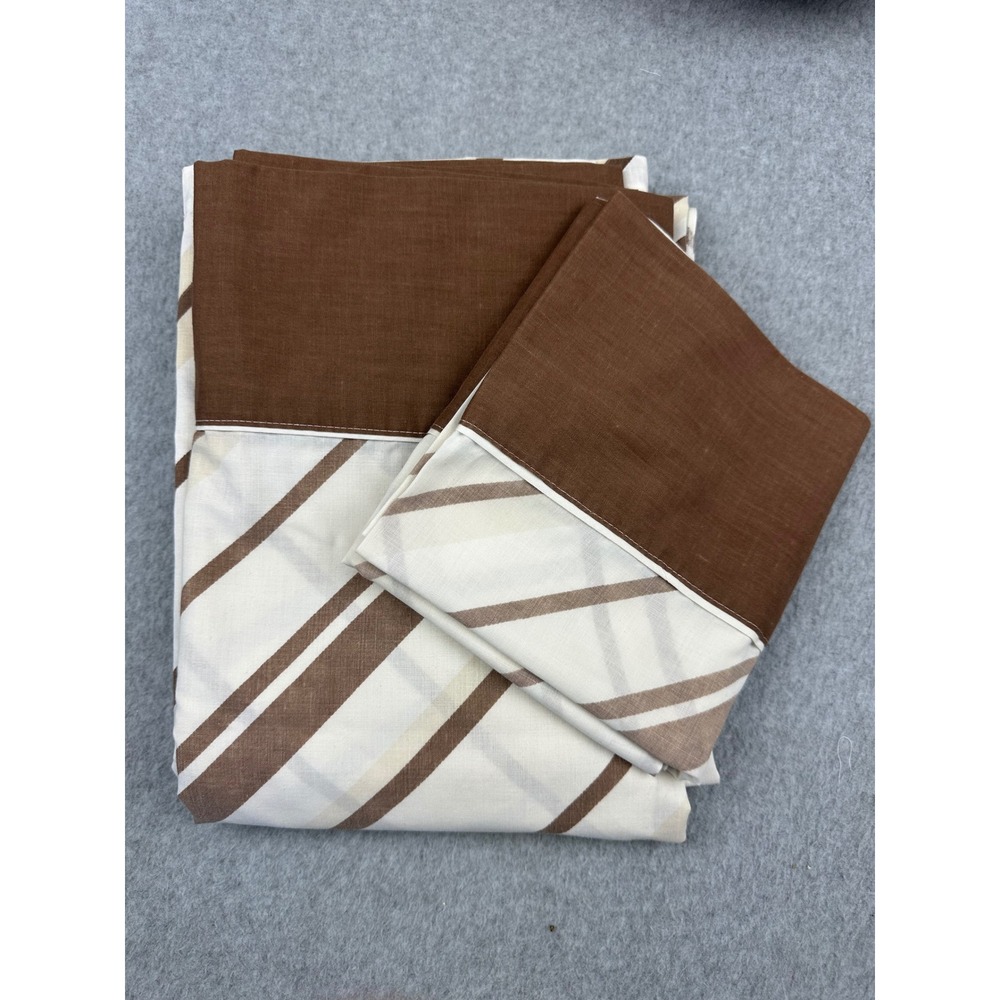 Vintage Cannon Monticello Twin Flat Sheet Pillowcase Brown Beige Stripe Muslin